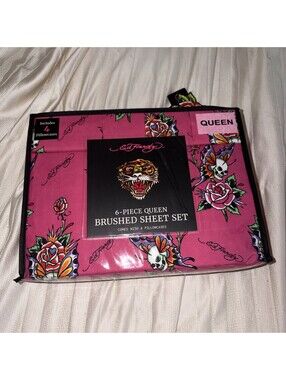 Ed Hardy Pink Six Piece Queen Sheet Set.